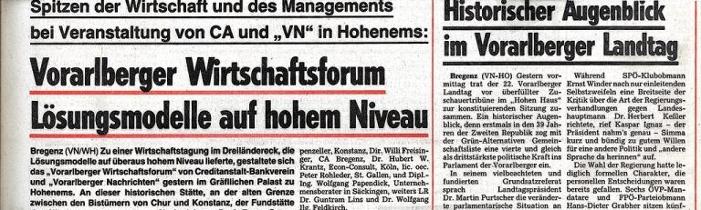 Am 7. November 1984 berichteten die VN auf ihrer Titelseite ausführlich über das erste Vorarlberger Wirtschaftsforum.