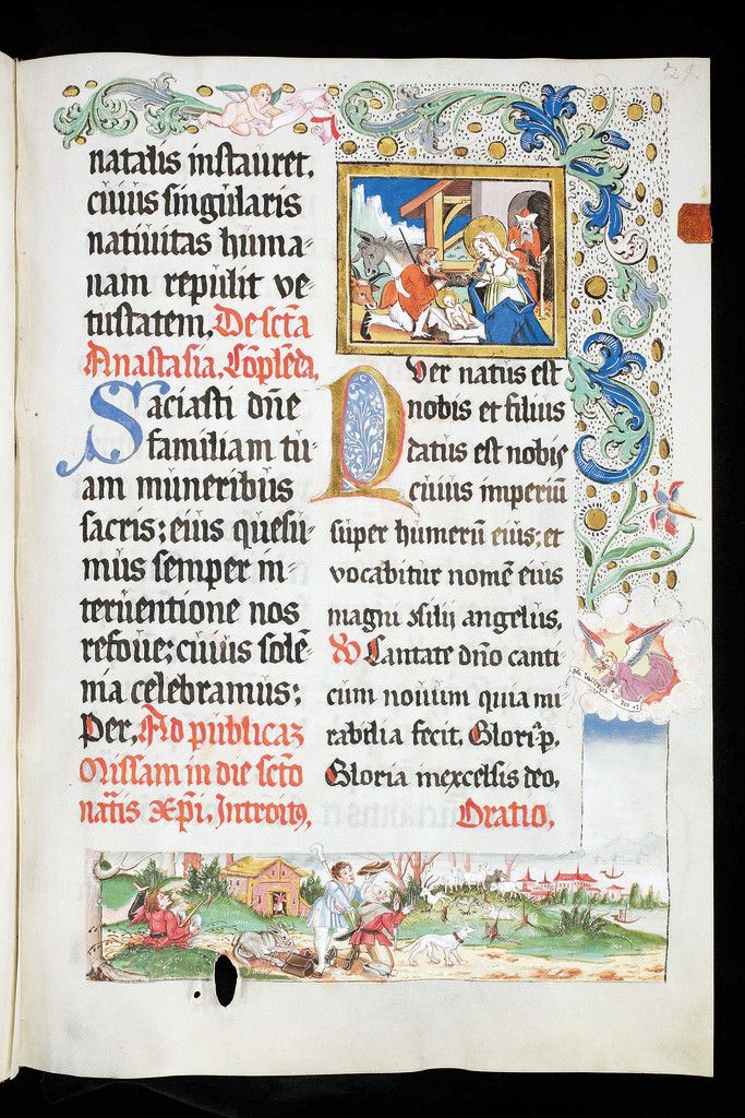 Auf Seite 29 der schönsten Handschrift der Schweiz aus dem 16. Jahrhundert setzt ein unbekannter Künstler die Weihnacht in Szene. Foto: Stiftsbibliothek St. Gallen