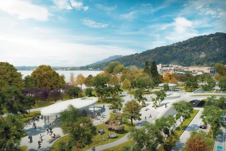Die Genossenschaft mehramsee hat einen Profi die Vision eines bahnfreien Bregenzer Bodenseeufers entwerfen lassen: So könnte das aussehen. Foto: mehramsee
