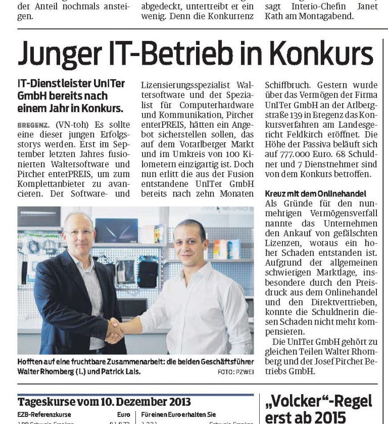 Die UnITer GmbH war in ihrem ersten Jahr bis zum Konkurs gut unterwegs.