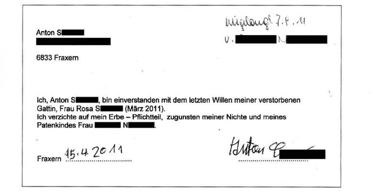 Erbverzichtserklärung von Anton S. Der Mann war dement.