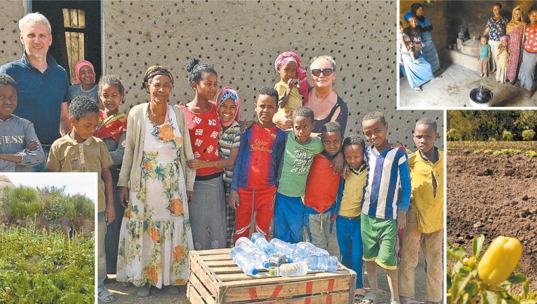 GREEN-RE-Projektleiter Harald Grabher und Verena Daum (VN, Garden Eden Org.) zu Besuch bei Familien in Dörfern. Frauen pflanzen Hausgärten an. Der Obst- und Gemüsegarten auf dem Selbstversorger-Lernhof St. Joseph’s