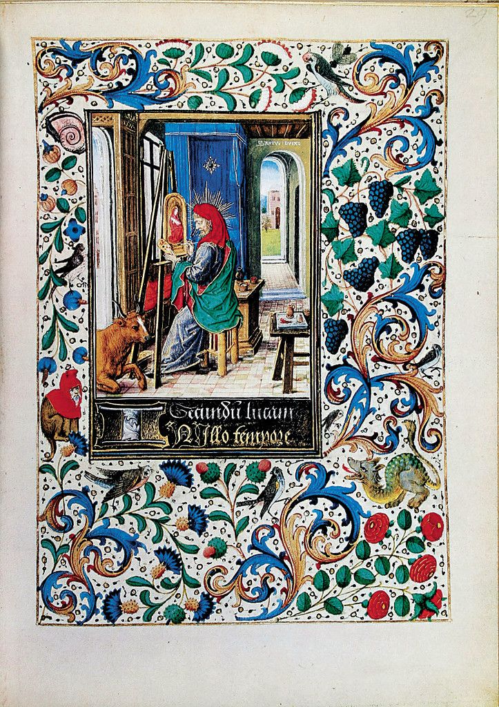 Im Stundenbuch der Maria von Burgund ist der Evangelist Lukas als Maler dargestellt.