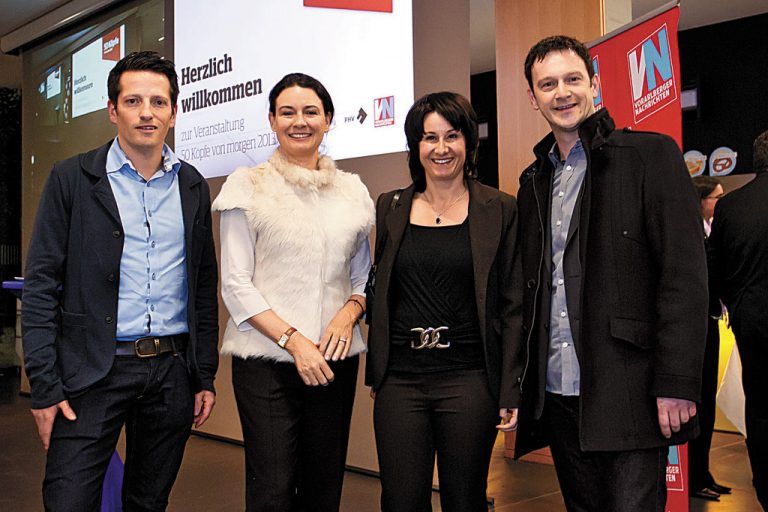 Mario Loacker, Moderatorin Angelika Böhler, Susanne Marosch und Gerald Ender (v. l.). FotoS: VN/P. Steurer