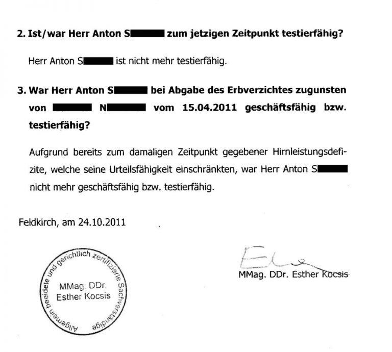 Sachverständigen-Gutachten: Frau N. nahm dieses nicht zur Kenntnis.