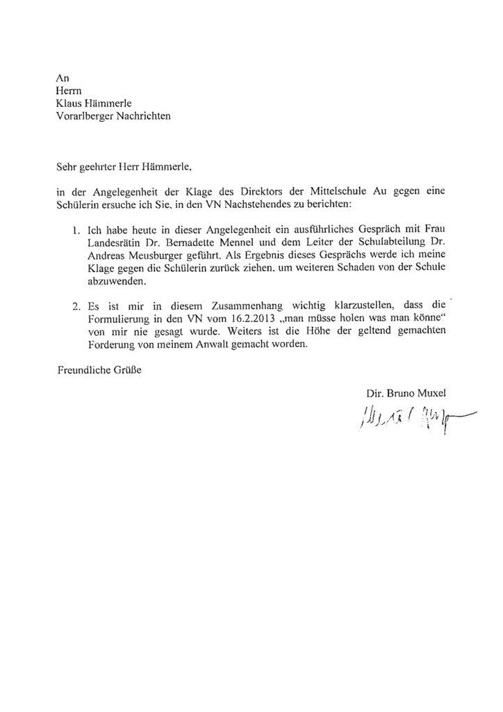 Ergebnis eines Gesprächs mit LR Mennel und Schulamtsleiter Meusburger.