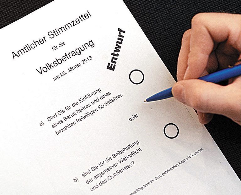 Stimmzettel für Berufsheer oder Wehrpflicht. Foto: APA
