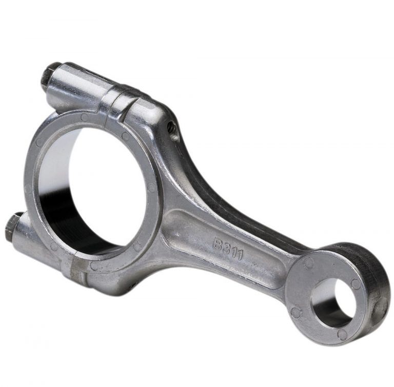 . . . und die Pleuelstange, die Verbindung zwischen der Kurbelwelle und dem Kolben, der sich auf und ab bewegt.