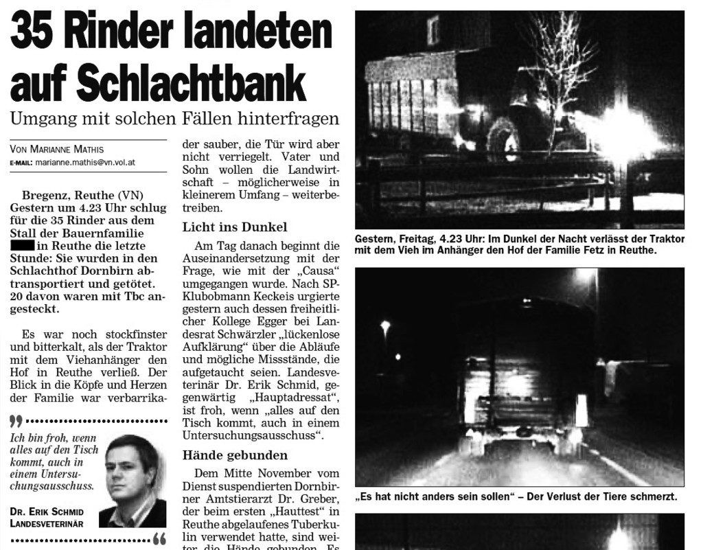 74 wegen TBC-Verdacht getötete Rinder im Allgäu. Erhöhte Aufmerksamkeit in Vorarlberg.