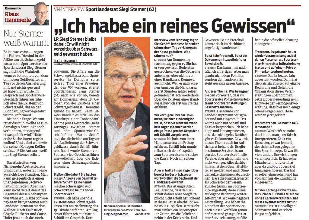 Nach Kenntnis über Beweise „erinnert“ sich Siegi Stemer an Sportservice-Handkassa.