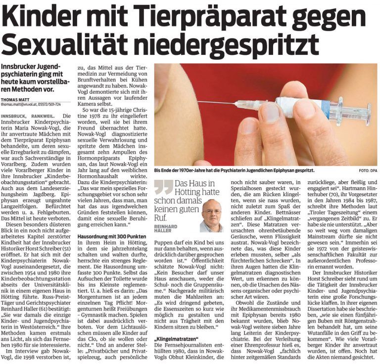 VN-Bericht vom 9. Februar 2012: Das jüngste Kind, dem Nowak-Vogl Epiphysan verabreichte, war acht Jahre alt.