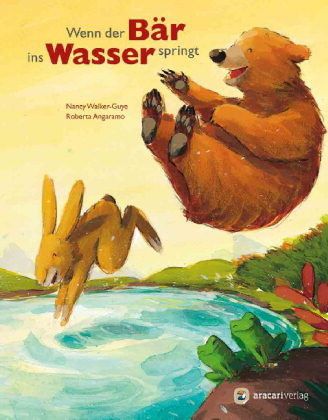 Wenn der Bär ins Wasser springtvon Nancy E. Walker-Guyeab 4 Jahreerschienen bei Aracari, ISBN 978-3-905945-24-9, Bilderbuch, 36 Seiten, 14,30 EuroInhaltsangabe: Diese Hitze! Bo sucht Abkühlung im Bach. Aber das Wasser ist nicht tief genug für den großen Bären. Deshalb staut Bo den Bach mit einem Felsbrocken und baut sich ein Plantschbecken. Eine tolle Idee, finden Rotkehlchen, Kaninchen und Ente. ‚Das Plantschbecken gehört mir allein‘, sagt Bo. Aber bald mag er sich nicht mehr am kühlen Wasser freuen. Was nützt ihm ein eigenes Plantschbecken, wenn er keine Freunde zum Spielen hat? Nancy Walker-Guye erzählt eine witzig-spritzige Geschichte über das Plantschen, das Teilen und die Freundschaft. Und in den Bildern von Roberta Angaramo widerspiegeln sich Fröhlichkeit und Ausgelassenheit dieses Badeabenteuers.