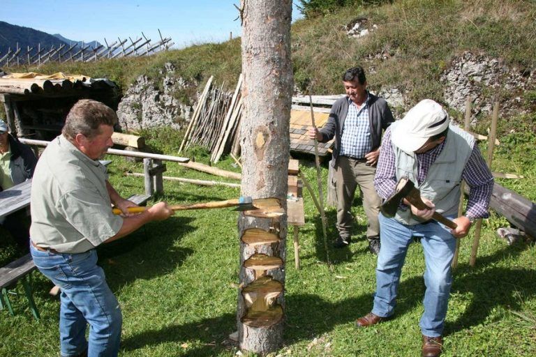 Alte HandwerkskunstVon Juli bis September zeigen heimische Holzfacharbeiter jeden Donnerstagnachmittag beim Alpengasthaus Rellseck wie Schindeln, Scheien, Zaunpfähle und Tüchel in alter Handwerkskunst gefertigt werden.