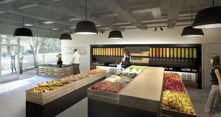 Der neue „Original Unverpackt“-Supermarkt“ in Berlin. NAU Architects