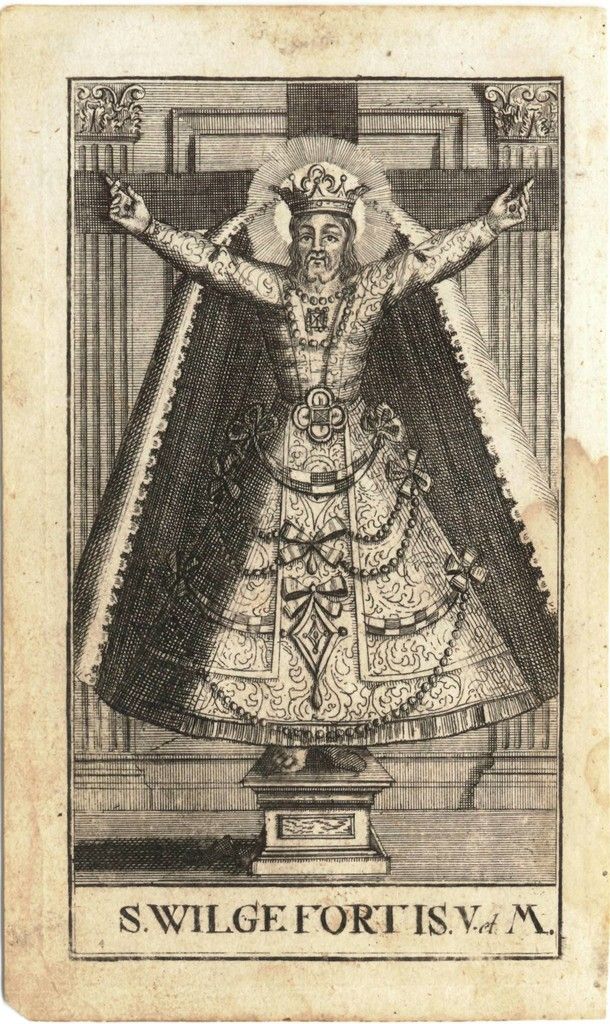 Die „Heilige Kümmernis“ wurde mit Bart und einem goldenen Schuh dargestellt. Den anderen soll sie einem Geiger, der vor ihrem Bild spielte, überlassen haben. Foto: Vorarlberger Landesarchiv