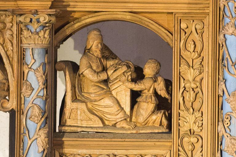 Evangelist MatthäusSein Evangelium beginnt mit der Darlegung der menschlichen Abkunft Jesu, deshalb ist sein Symbol der Mensch. Er war einer der Jünger Jesu. Nach alter kirchlicher Überlieferung soll Matthäus als erster sein Evangelium in hebräischer Sprache verfasst haben.