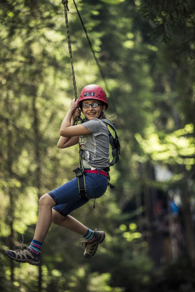 Flying Fox Eine rasante Fahrt an Rollen auf einem Drahtseil durch die Schlucht des Schwarzwasserbaches. Ein risikofreier Abenteuerspaß. Perfekt gesichert wird mit Klettergurten durch die Profis der Bergschule.