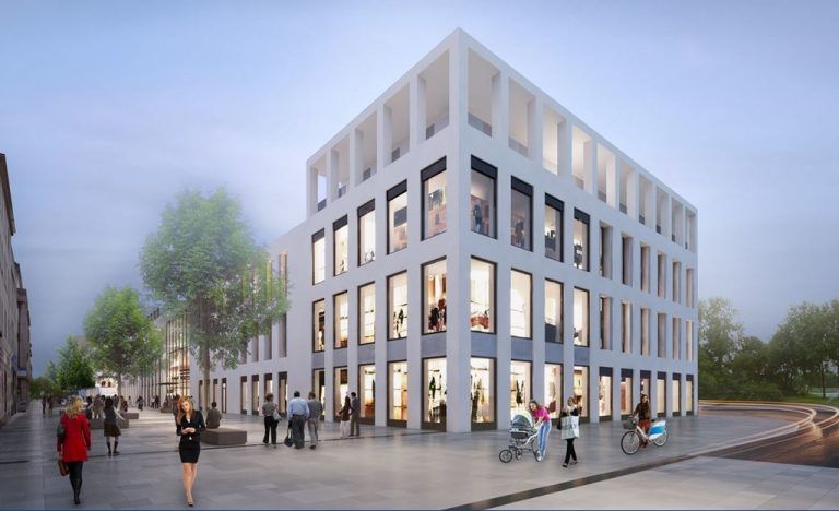 In diesem Gebäudeteil der Seestadt an der Montfortstraße wird der Zara-Shop sein. Bild: Prises