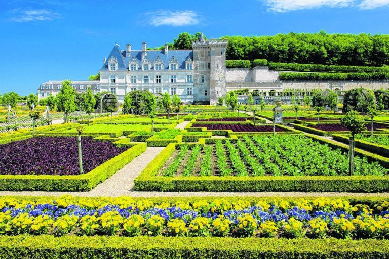 Je nach Jahreszeit wechseln die Pflanzen und bilden so immer neue Kunstwerke im Garten vom Schloss von Villandry.
