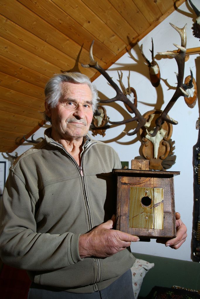 Fritz Büsch baut seit Jahren jeden Winter bis zu 50 Nistkästen für Vögel. Dann hängt er sie im ganzen Land auf. Foto: VN/Hofmeister