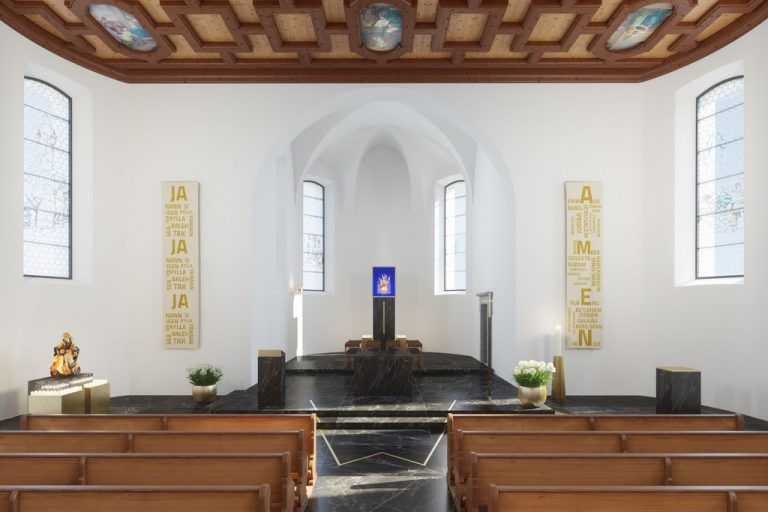 So könnte die Kirche in Bildstein künftig aussehen. Computermodell Lenz