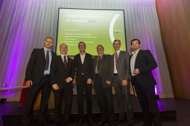 Stefan Punz, Peter Schwab, Prisma-Vorstand Bernhard Ölz, FH-Rektor Oskar Müller, Joachim Heinzl, WISTO, Mathias Burtscher, IV (v. l.).