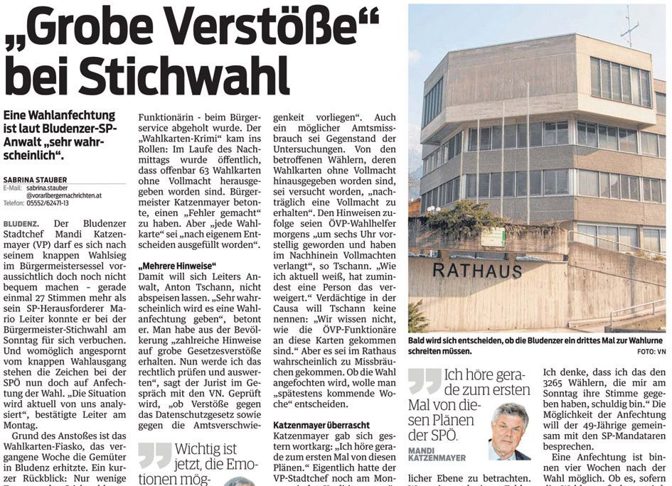 Staatsanwaltschaft untersucht Wahlen in Bludenz und Hohenems immer noch.