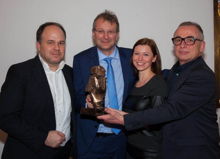 XXXLutz-Marketingleiter Thomas Saliger (2. v. l.) mit VN-CR Gerold Riedmann (l.), Nadja Mauser und Gerard Hann (beide Russmedia). Fally