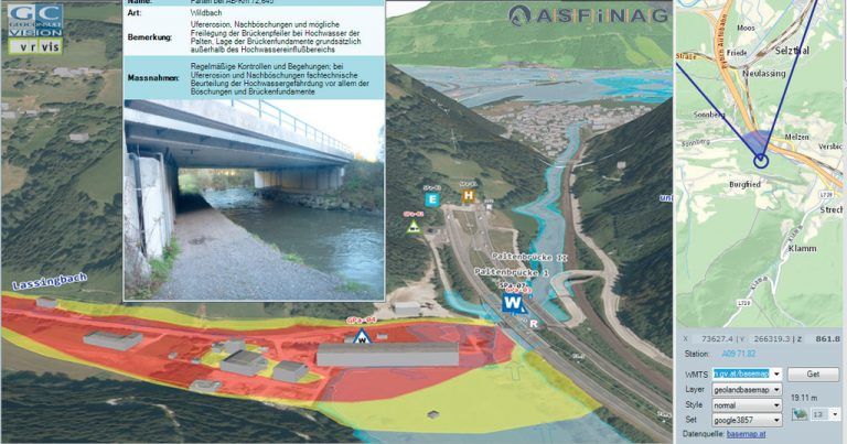Beispiel einer interaktiven Visualisierung von Straßen- und Vermessungsdaten samt GIS-Layern und Links. Foto: WISTO