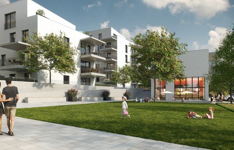 Das Neubauprojekt „Finkennest“ in der Universitäts- und Kreisstadt Freising. Bis Mitte 2018 entstehen 57 Wohnungen und ein Café. Foto: zima