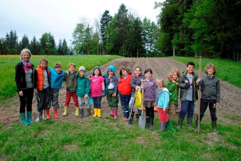 Die VS Winsau bestellt ihren eigenen Schulacker. Die Schüler zeigen ihr Können im Rahmen der Umweltwoche. Foto: VS Winsau