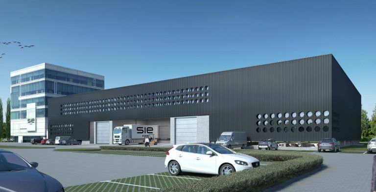 Platz für weiteres Wachstum des Hightechunternehmens S.I.E. entsteht im Neubau im Lustenauer Millennium-Park.  Randering: S.I.E.