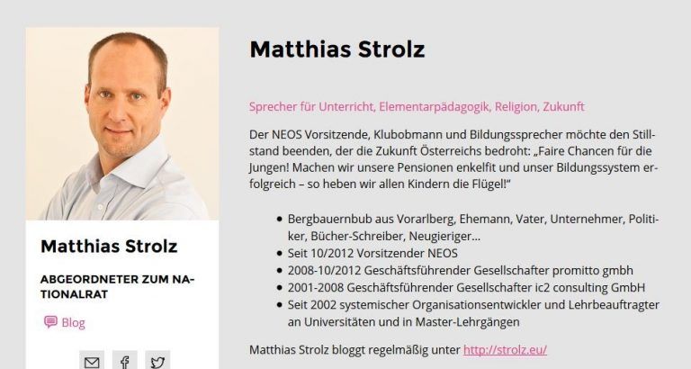 Screenshot der Neos-Homepage. Stand: 25. Mai 2016, 14 Uhr.