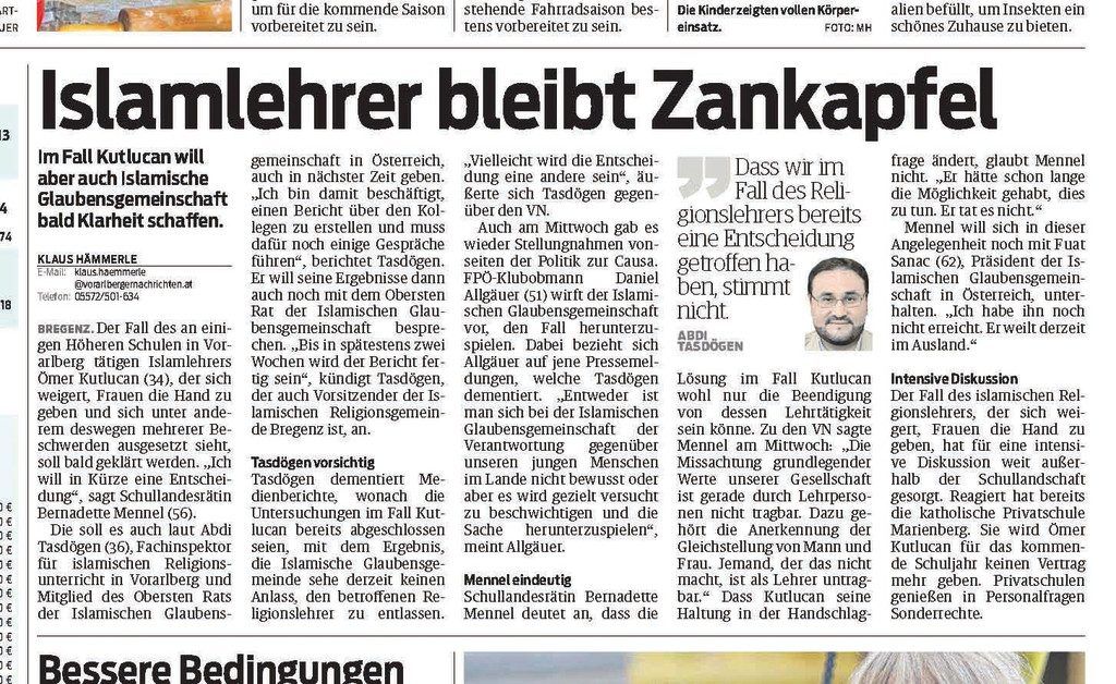 Einvernehmliche Lösung mit jenem Pädagogen, der Frauen den Handschlag verweigert.