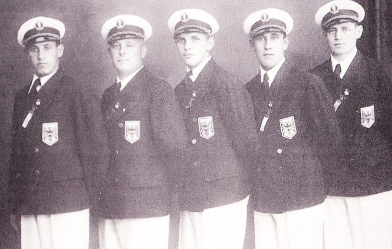 Adolf Scheffknecht (v.l.), Alfred Hämmerle, Ernst Künz, Rudolf Huber, Pius Hollenstein.Gemeindearchiv