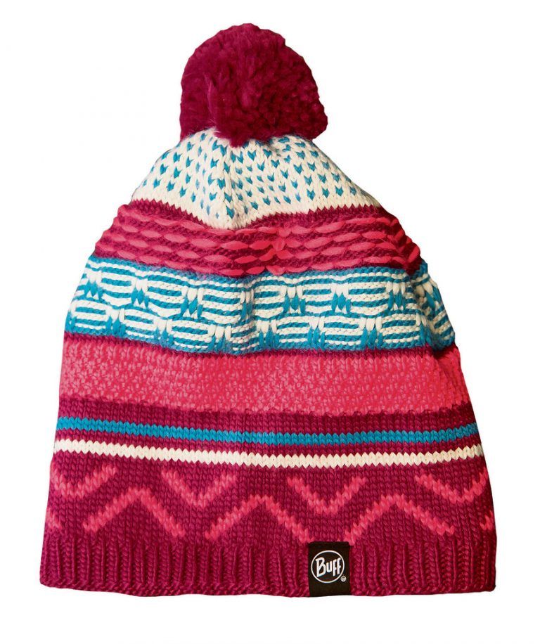 Auffallen: Bunte Strickmütze von Buff mit Bommel. Gibt‘s bei Hervis um 29,95 €.