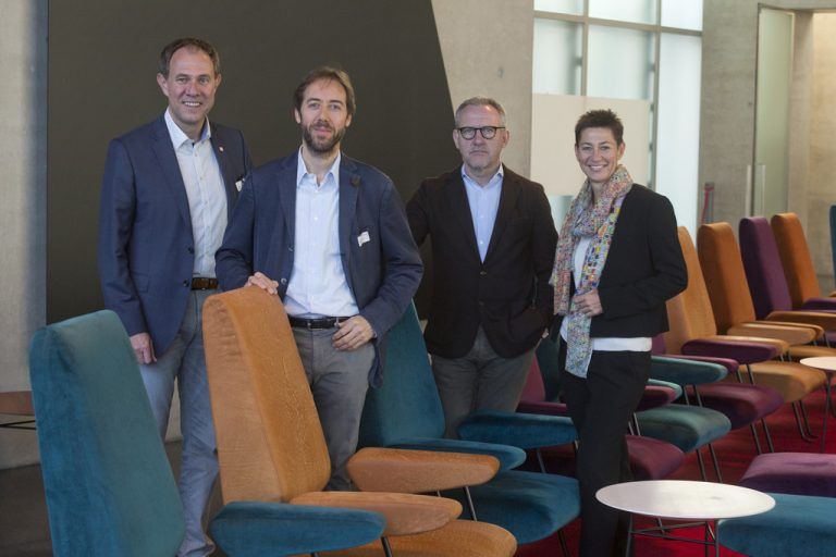Christian Schützinger, Dietmar Nußbaumer, Bertram Rhomberg und Jutta Frick beim GVA-Symposium im Kunsthaus Bregenz. mathis