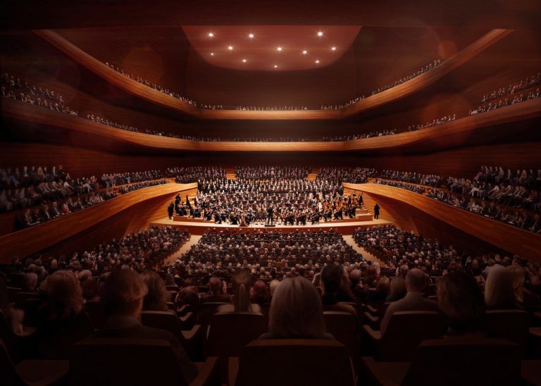 Der große Konzertsaal des Gebäudes soll rund 1800 Besucher fassen und akustisches Top­niveau aufweisen. Cukrowicz/Nachbaur