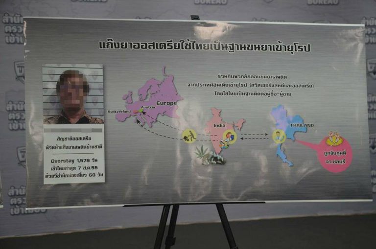 Die thailändischen Behörden präsentierten offiziell ein Bild des Bregenzers (verpixelt) und seine „Handelsroute“ mit Cannabis.  Foto: Polizei