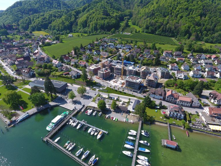 Die Villen der vom Bauträger i+R errichteten Seedomaine zu Bodman liegen nur wenige Meter vom Bodenseeufer entfernt. Foto: Firma