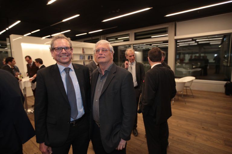 Gratulierten: Die Unternehmer Johannes Collini und Herbert Blum. Meusburger