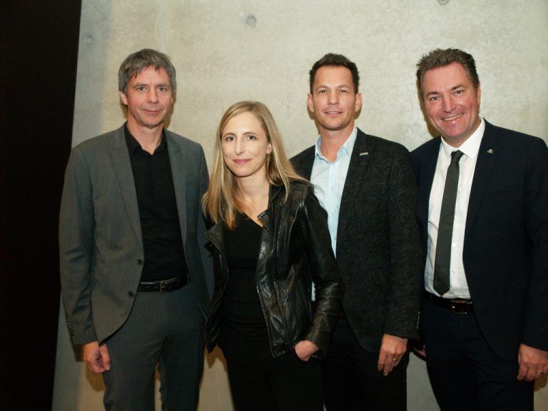 KUB Direktor Thomas D. Trummer, Lisa Hann (KUB), Robert Salant (Stadtmarketing Bregenz) und Uniqa-Landesdirektor Markus Stadelmann. SIE