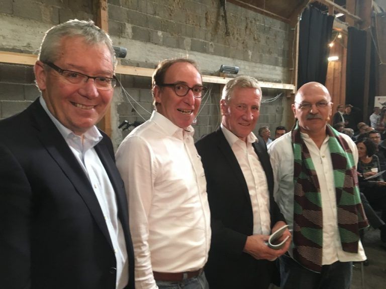 Raumplanung als Thema, das viele Bereiche trifft: Landestatthalter Rüdisser, Landesräte Rauch und Schwärzler mit „Uhu“ Köbi Gantenbein. sca