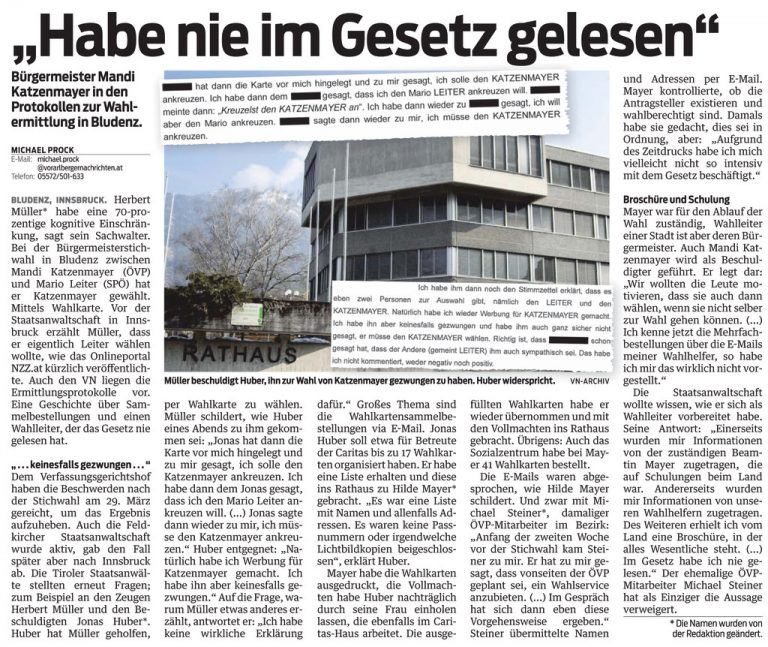 VN-Bericht vom 10. November 2016 über die Wahlermittlungen in Bludenz.