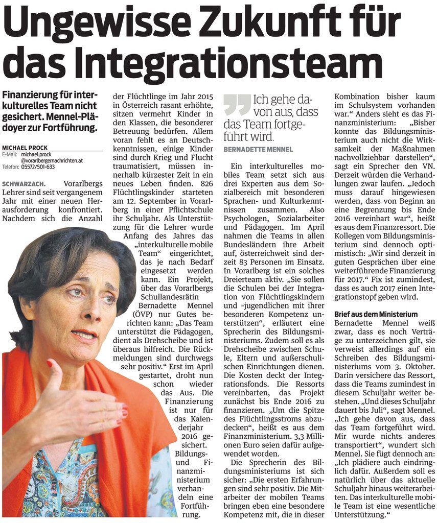 Finanzierung für interkulturelle mobile Teams an Schulen bis August gesichert.