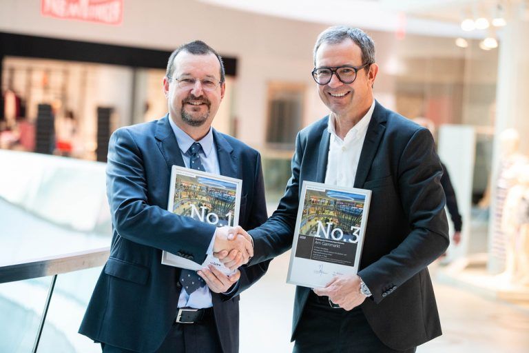 Burkhard Dünser (GF Messepark) und Bernhard Ölz (Prisma, Garnmarkt) sind im Österreichvergleich der Einkaufszentren an der Spitze.Fritz