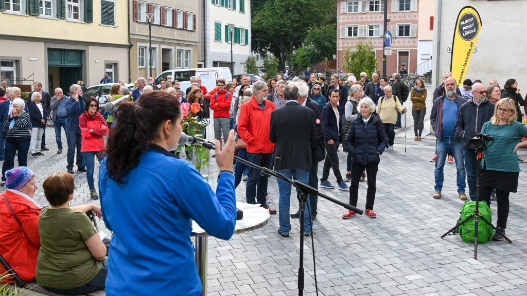 Sonntagsdemonstration am blauen Platz in Lustenau