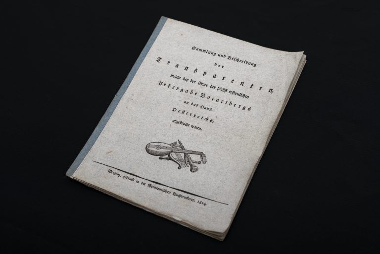 Broschüre zur Feier zur Übergabe von Vorarlberg an Österreich 1814. <span class="copyright">Vlbg.Privatsammlung, Foto: Sabo</span>