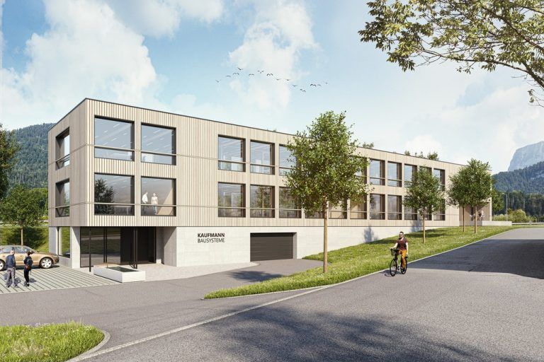 Das eigene Hauptquartier von Kaufmann Bausysteme in Reuthe.