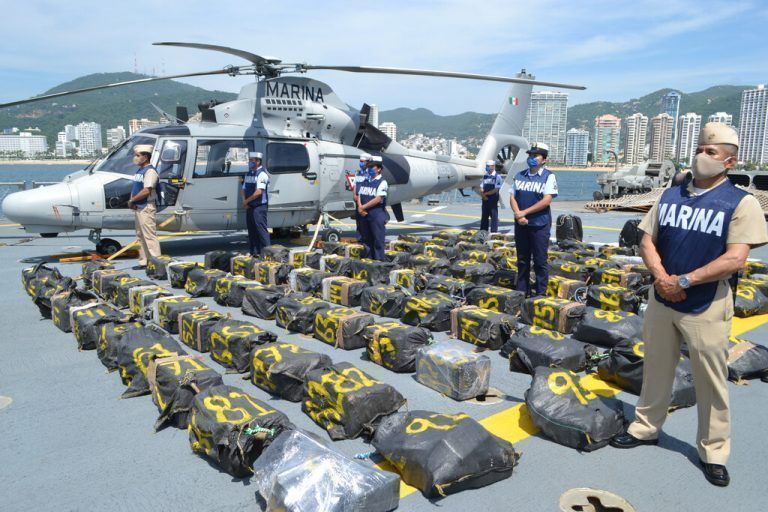 Mexikos Marine hat das verpackte Kokain 600 Kilometer vor Acapulco entdeckt. RTS